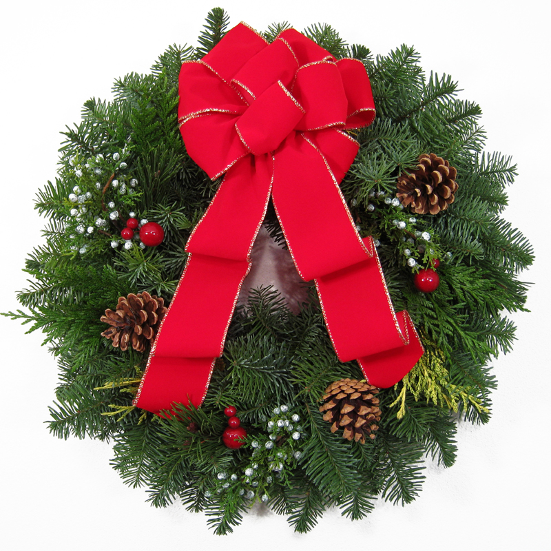 wreath with pine cones and bow